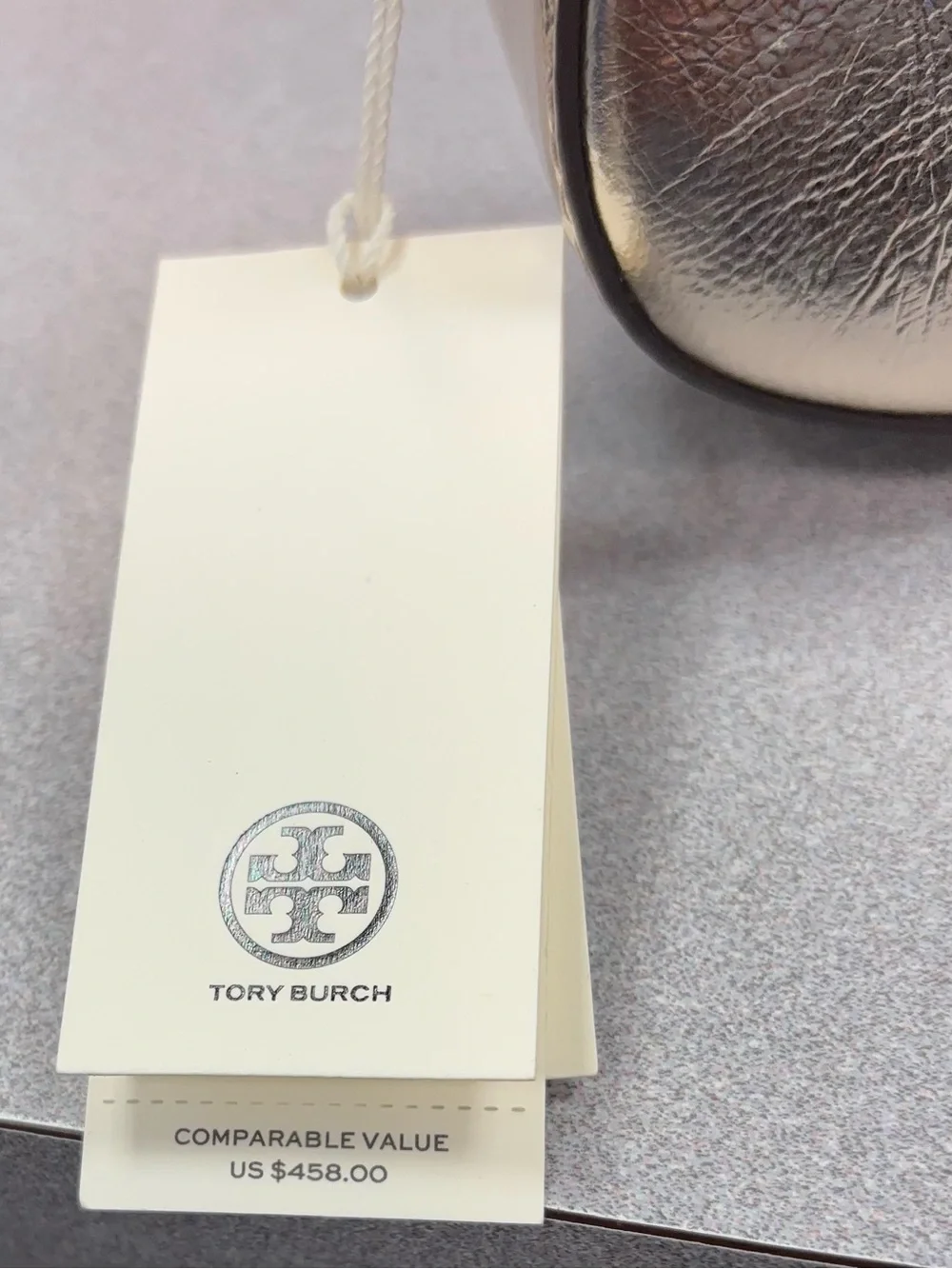 Tory Burch Metallic Gold Leather Clutch with Logo Hardware